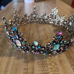 Multicolor Jeweled Crystal Tiara Crown - Women Accessories